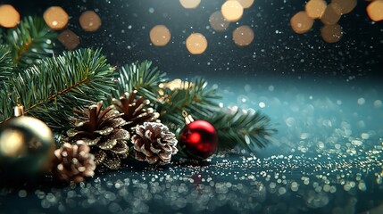 Christmas banner with zero-waste decorations on a teal blue background.