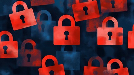 A vibrant illustration featuring multiple red padlocks on a dark background, symbolizing security and protection.