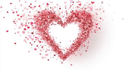 Heart shape vector illustration with pink confetti splash and white heart hole romantic graphic design for valentine's day, love celebrations, and festive backgrounds