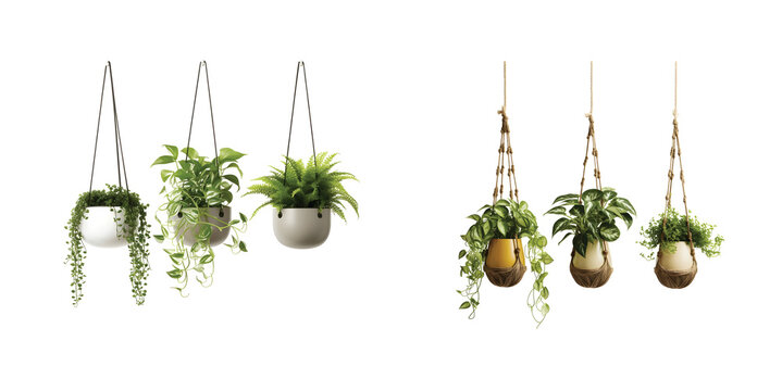 Decorative hanging plant pots.  Cut out.