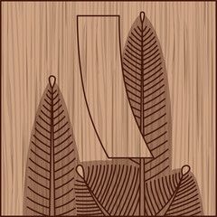 木彫り正方形花札　睦月　松　赤短　1月　松に赤短