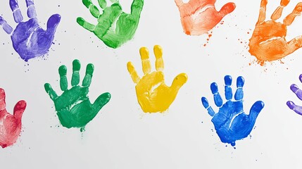 Colorful Handprints on a White Background