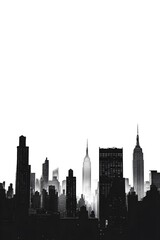 Naklejka premium A stylized black city skyline silhouette on a white background, with open space above for text.