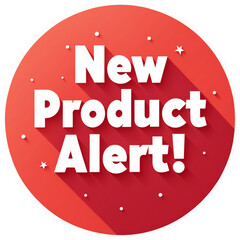 Festive holiday sticker announcing a "New Product Alert" promotion. Red circular design with white snowflakes and modern typography, perfect for seasonal discounts and winter sales.

