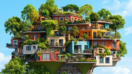 Fototapeta premium Innovative architecture unveils eco-friendly homes on unique floating landscapes