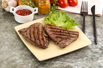 Delicus grilled beef steak with sauce
