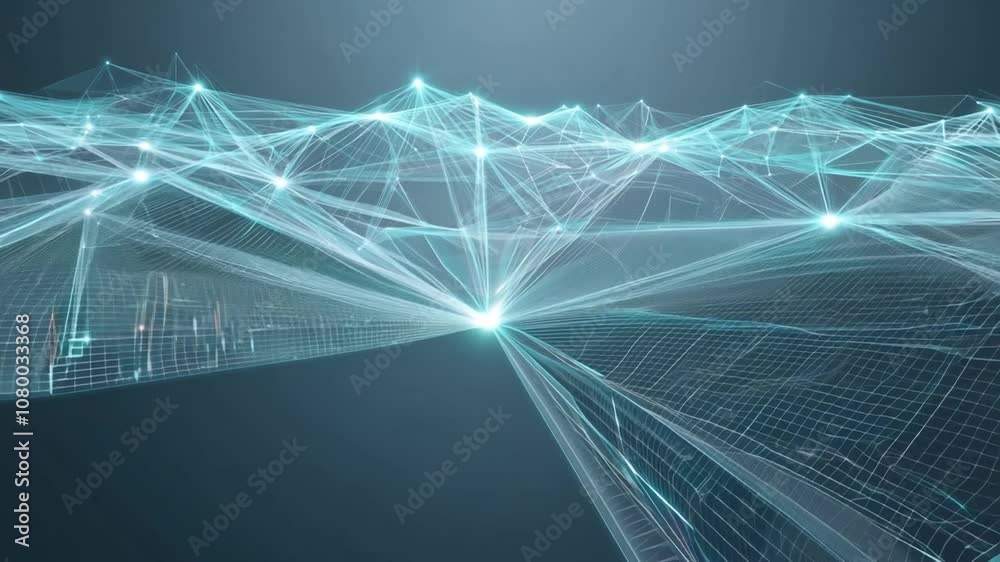 Poster glowing nodes in a tech network background generative ai