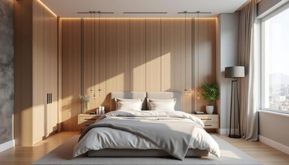  Modern bedroom with minimalist design and large window