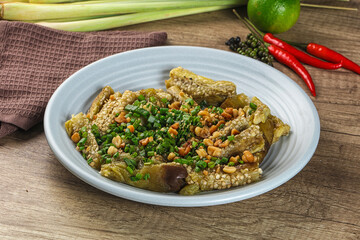 Asian cuisine baked eggplant with peanut