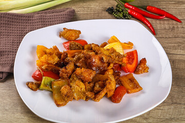 Asian cuisine - roasted crocodile meat