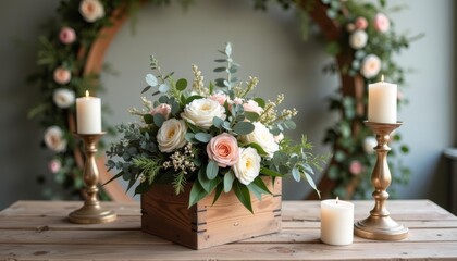 Fototapeta premium Elegant floral centerpiece with candles perfect for a romantic setting