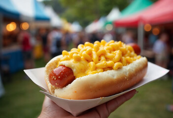 Delicious Mac and Cheese Hot Dog at Outdoor Food Festival