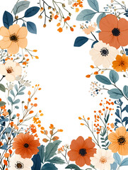 Obraz premium floral border with pastel colors on a white paper, featuring delicate flowers and leaves arranged in an elegant pattern around the edges of your writing surface. 
