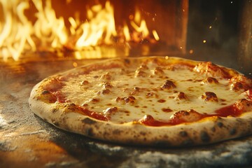 Freshly Baked Pizza in a Fiery Oven