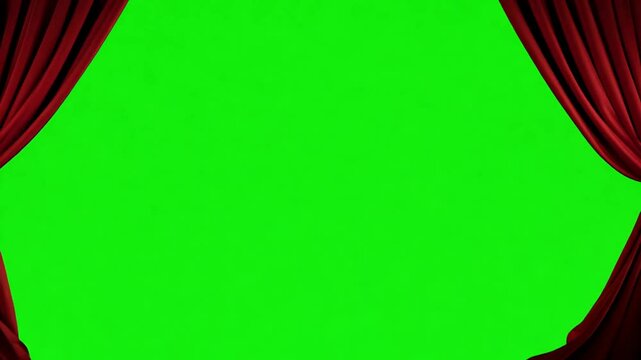 Red Curtains Pulled Back to Reveal Vibrant Green Background Generative AI