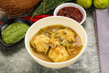 Chinese wonton soup with dumplings
