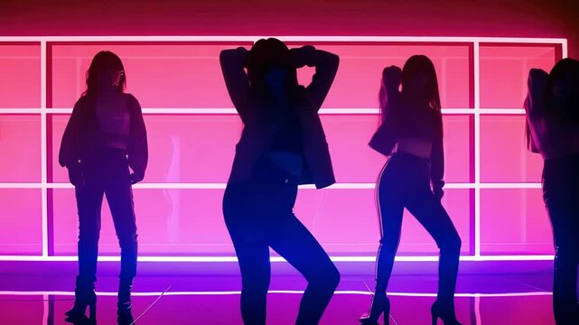 Female kpop stars dancing on stage silhouette korean culture
