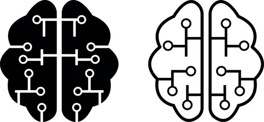 Brain Circuit Icon Set - Dual Tone Artificial Intelligence and Technology Illustration.