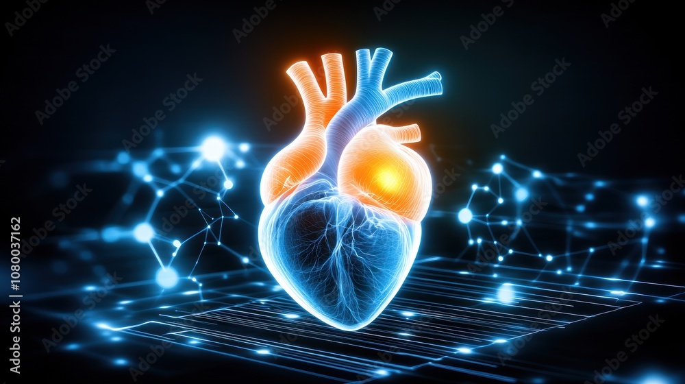 Poster explore the functions of the human heart in digital visualization