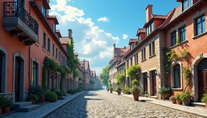Obraz premium Charming cobblestone street in a quaint European town