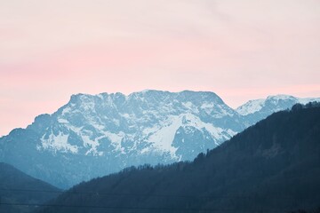 Snow-Capped Alpine Peaks in Austria: Majestic Spring Landscape in Alps