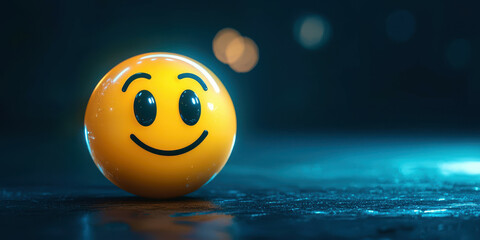 Naklejka premium A yellow smiley face is sitting on a dark blue surface