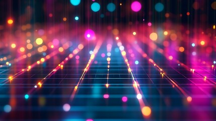 Obraz premium Abstract grid with glowing lines shifting in vibrant rainbow colors