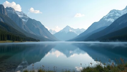 Fototapeta premium Tranquil mountain lake under a clear sky