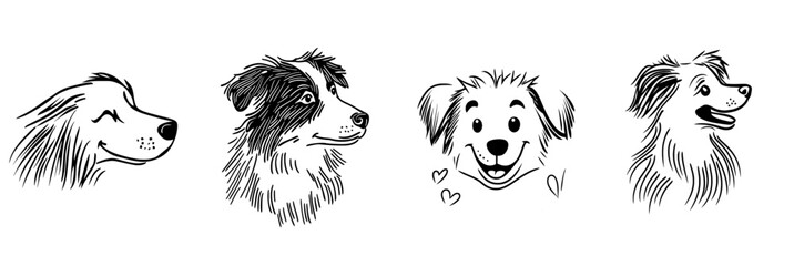 Obraz premium This black and white illustration depicts a border collie