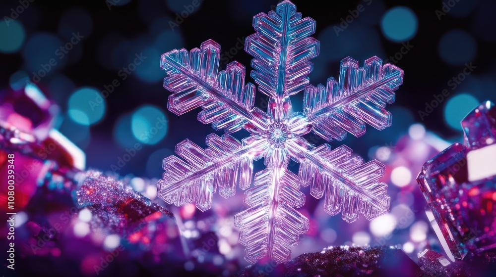 Aufkleber capture the beauty of a frosted snowflake against a dazzling background