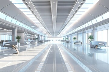 Fototapeta premium modern conceptual glossy shiny airport lounge hype realistic Classic European-style glossy shiny airport lounge with ornate details and elegant lighting contemporary bright stylish interior