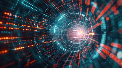 Futuristic Data Tunnel with Dynamic Glowing Particles