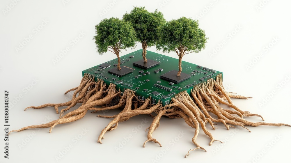 Poster integrating nature and technology through sustainable design concepts