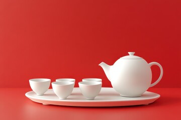 Fototapeta premium A colorful tea set is displayed on a tray