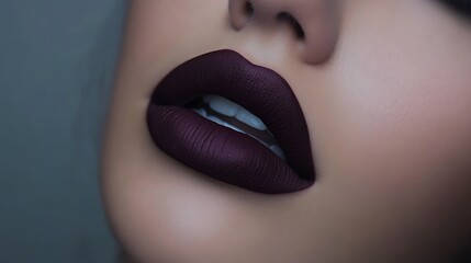 Obraz premium Dark plum lips with matte lipstick and soft definition