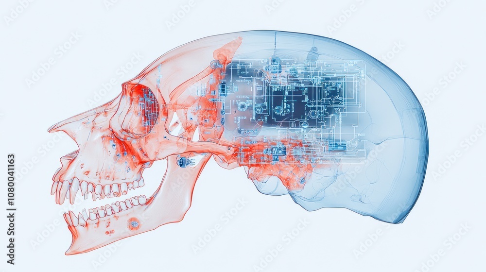 Aufkleber explore the intersection of anatomy and technology through a unique skull visualization