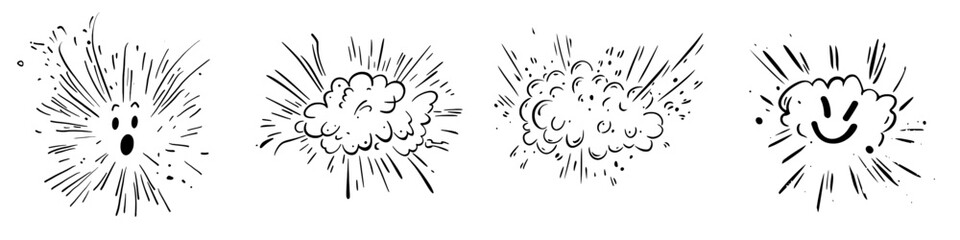 Obraz premium A series of hand-drawn explosions outline white elements in a comic style