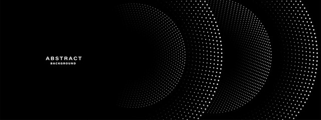 Abstract black background with concentric circles and halftone pattern. Vector illustration. 