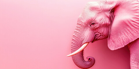 Pink elephant with a pink trunk and pink ears