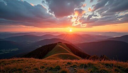 Obraz premium Sunset over the mountains a serene landscape