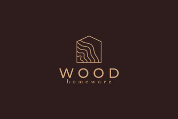 creative outline wood homeware iconic logo design vector illustration with luxury, elegant and simple styles isolated on dark background.