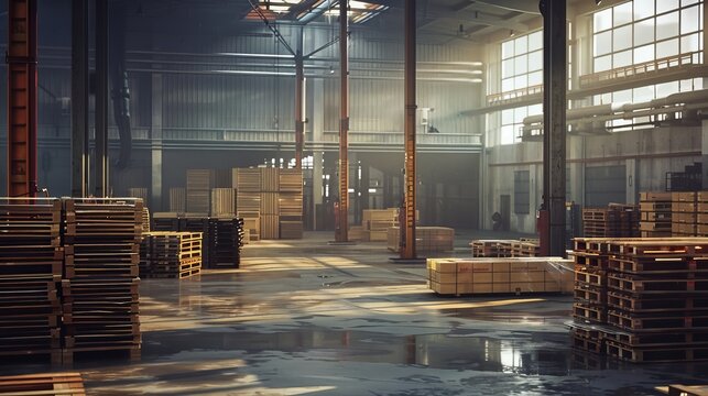 Efficient modern warehouse with organized standardized pallets and advanced barcode systems