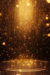 Opulent futuristic stage with a background golden particles.