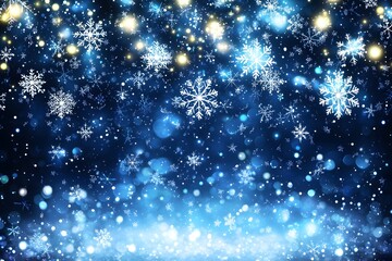 Obraz premium Magical Winter Wonderland with Snowflakes Sparkling Against a Deep Blue Background, Creating an Enchanting Atmosphere for Holiday and Seasonal Themes