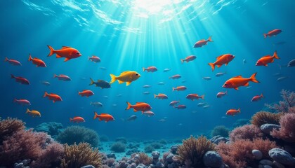 Fototapeta na wymiar Schooling fish in vibrant underwater scene