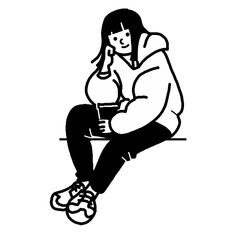 ジャンパー　珈琲　女性ベクター線画