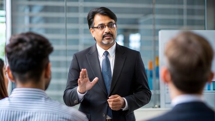 An Indian business leader providing an update on company performance to stakeholders.
