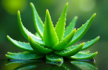 Fototapeta premium Aloe vera cutting leaf with aloe latex and water droplets isolated on white background.