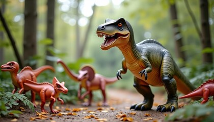 Obraz premium Jurassic Jungle Encounter A family of dinosaurs in their natural habitat