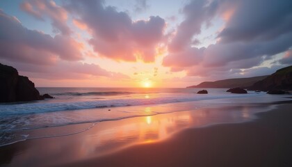 Fototapeta premium Sunsets golden glow on the shore
